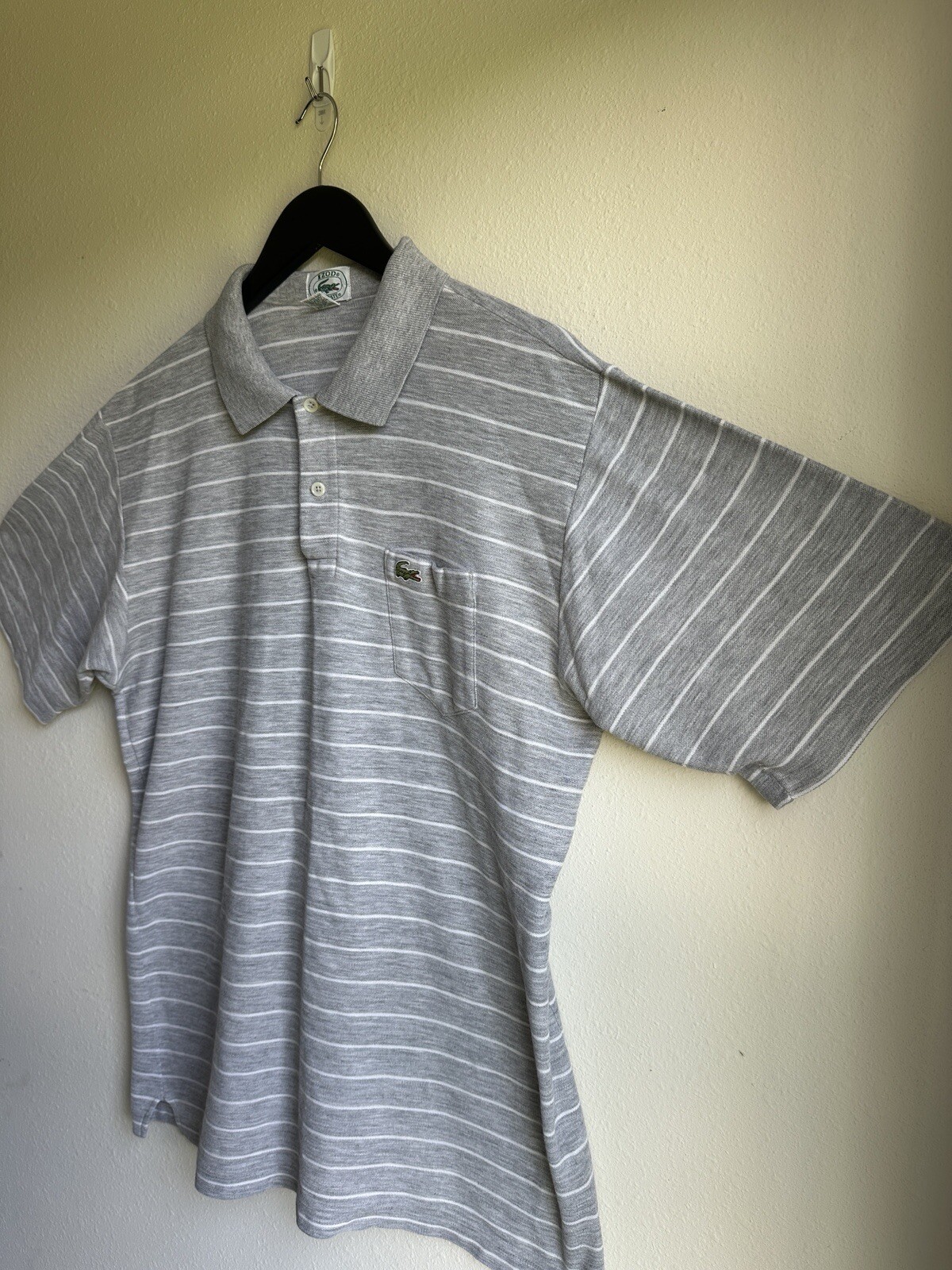 Lacoste Men's XL  Gray Polo Shirt Stripe Embroidery Logo thumbnail 9
