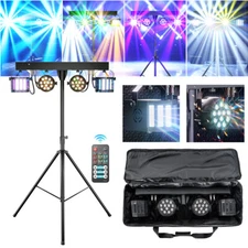 Complete Professional 4-Par Stage LED Lights DMX System & Stand Xmas Light W/Bag