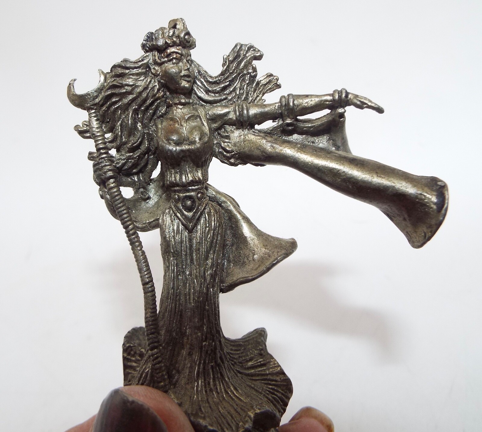 Vintage Pewter Figurine Sorceress Woman Flowing Hair Sleeves