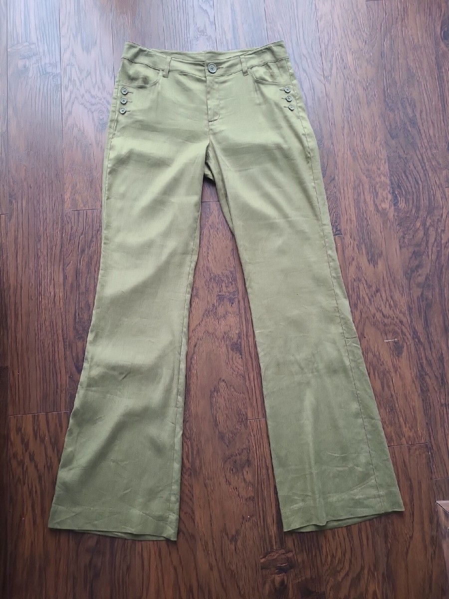 Cabi Olive Green Wide Leg Career Trouser Pants Size 10 Button Up Pockets  Tall | eBay
