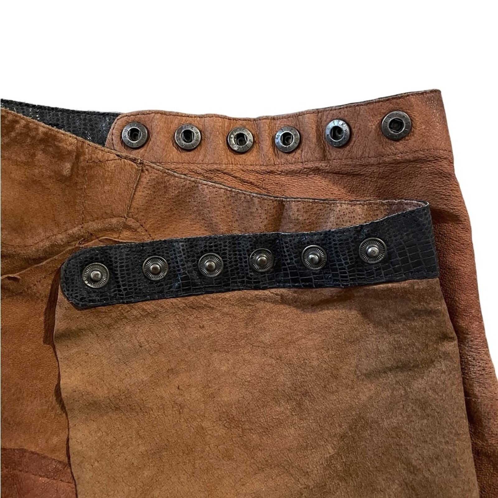 Handmade Brown Leather Patchwork Mini Skirt One S… - image 5