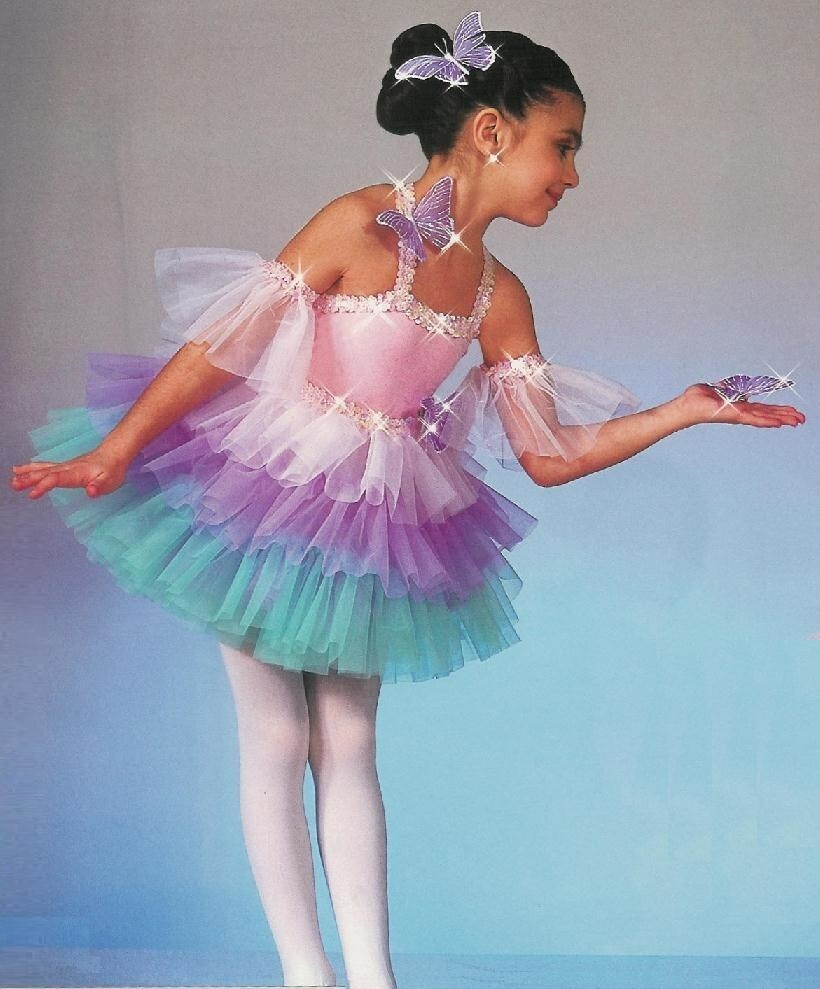 Child Large Art Stone BUTTERFLY Ballet Tutu Dance Costume w/Poufs