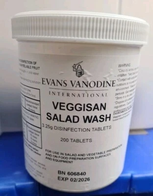 EVANS VANODINE Evans Veggisan Effervescent Salad Wash Disinfection Tablets 200 Tablets per Tub