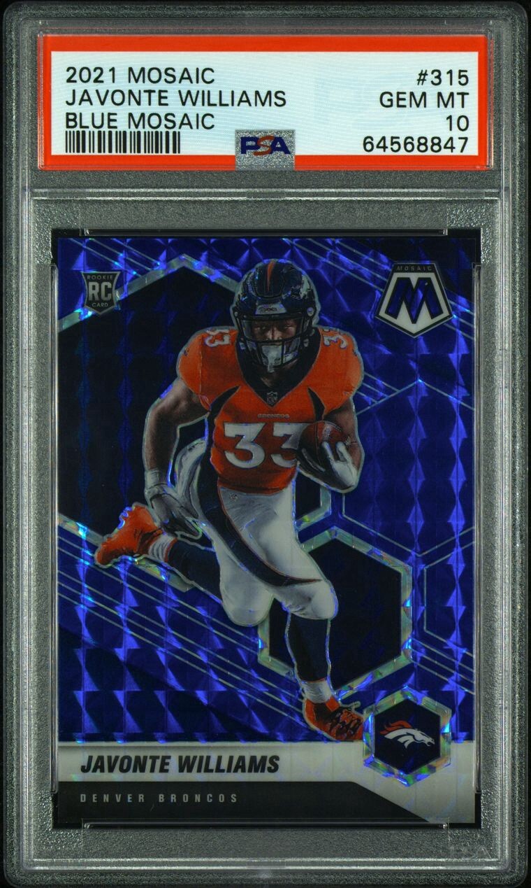 2021 Panini Mosaic Rookie Blue Prizm /99 Javonte Williams #315 Rookie RC PSA 10