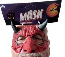 Devil Half Face Adult Latex Horn Mask Lucifer Beelzebub Satan Halloween Costume