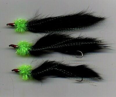 Trout Flies: Snake Fly UV Chartreuse Nomad x 3 size 8 . Uk Tied (code195c)