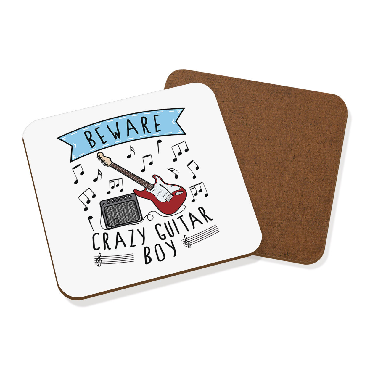 Beware Crazy Guitar Boy Coaster Drinks Mat Joke Music Rock Musician Son Funny