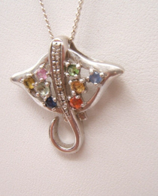 EFFY STERLING SILVER & JEWELS STINGRAY PENDANT W/ STERLING CHAIN