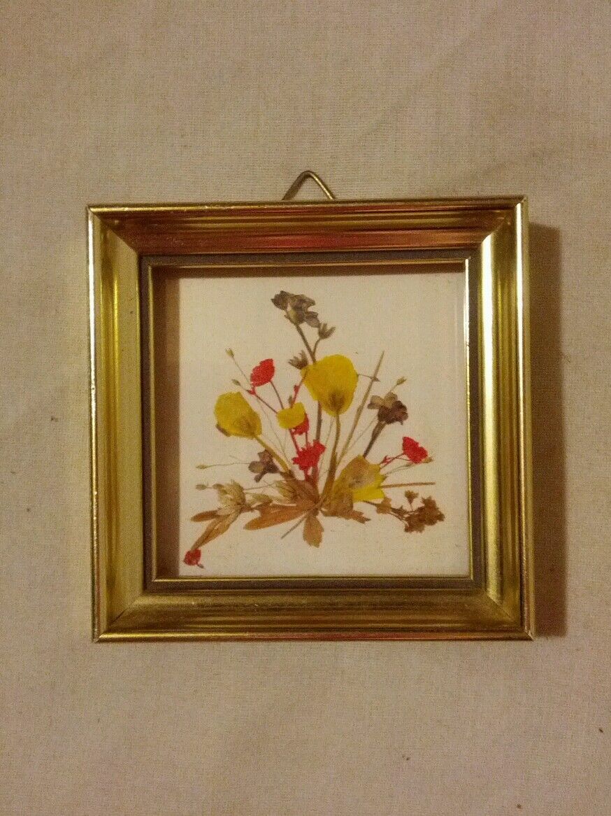 Vintage framed picture of some pressed flowers Handmade Switzerland Reichun