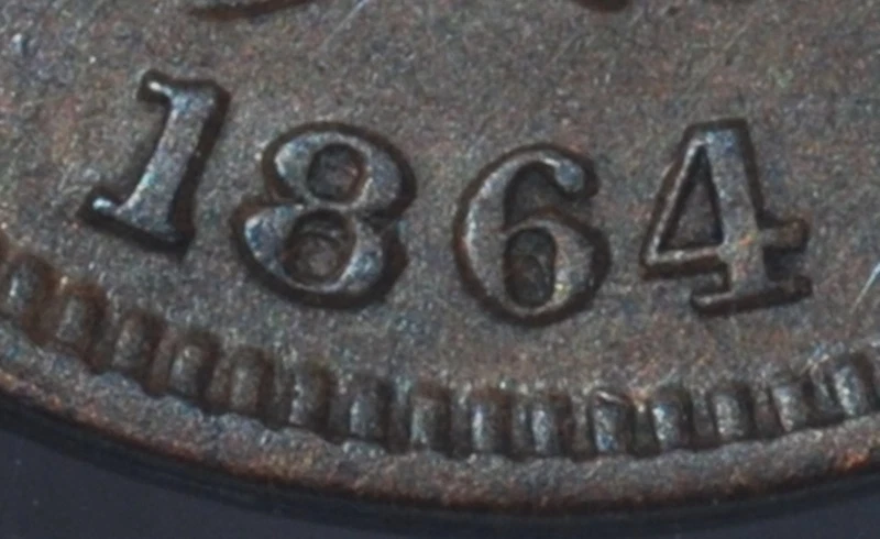 1864 NGC AU Details FS-2306 L On Ribbon Indian Cent RPD Repunched Date - Image 3 of 3