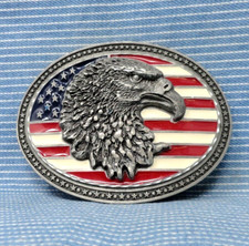 America Bald Eagle Belt Buckle Flag Patriotic Cowboy Biker Vtg 2002 EJC .GTA662