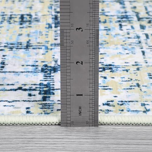 Washable Area Rugs 4x6 Rug for Living Room Indoor Mats 4'x6' Blue/Light Yellow - Picture 7 of 8
