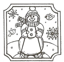 CHRISTMAS SNOWMAN SKIING SQ Wood Mounted Rubber Stamp NORTHWOODS C10121 New