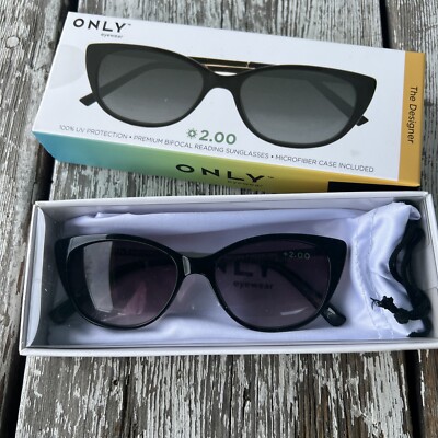 ONLY Eyewear, the DESIGNER , BLACK Reading Glasses, Bifocal Sunglasses +2.00 