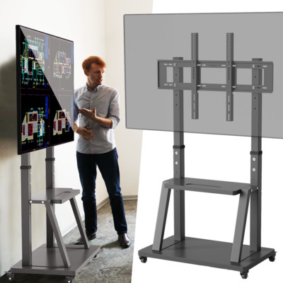 Groß TV Ständer mit Rollen Standfuß Stahl bis 100 '' Fernsehen Höhenverstellbar 