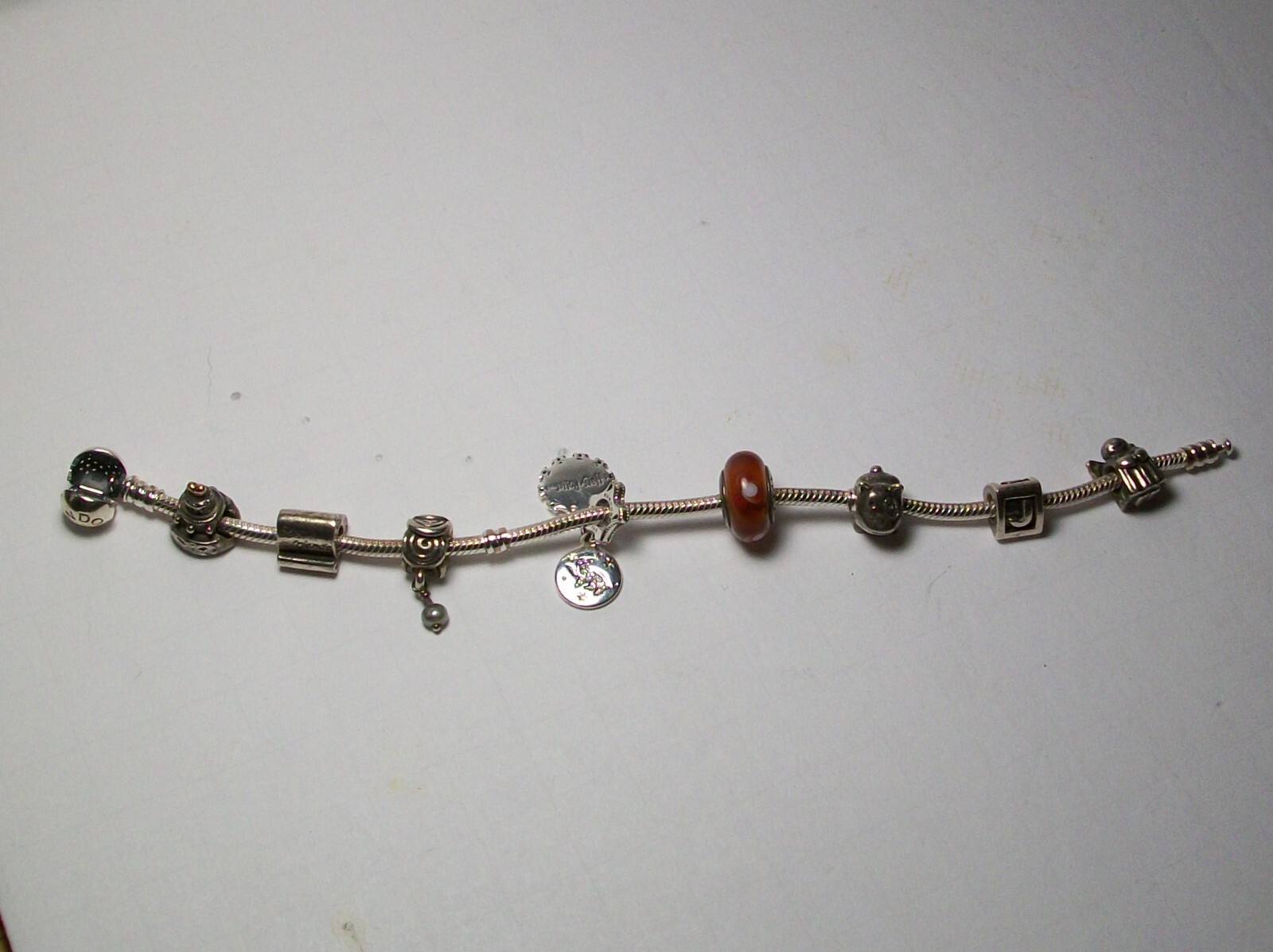 PANDORA STERLING SPARKLING HEART BRACELET W/ CHARMS HARRY POTTER, CAKE, DOG ETC