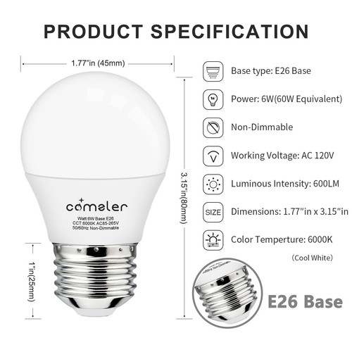 comzler Ceiling Fan Light Bulbs 6 Pack E26 LED 6000K 60W Equivalent - Picture 7 of 8