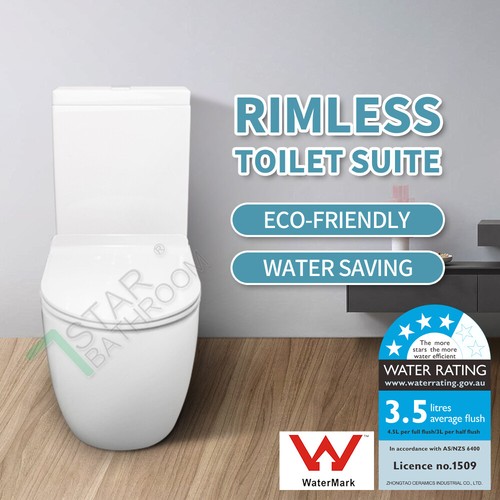 WELS Wall Faced Tornado / Rimless Dual Flush Toilet Suite S P Trap White Black - Picture 32 of 53