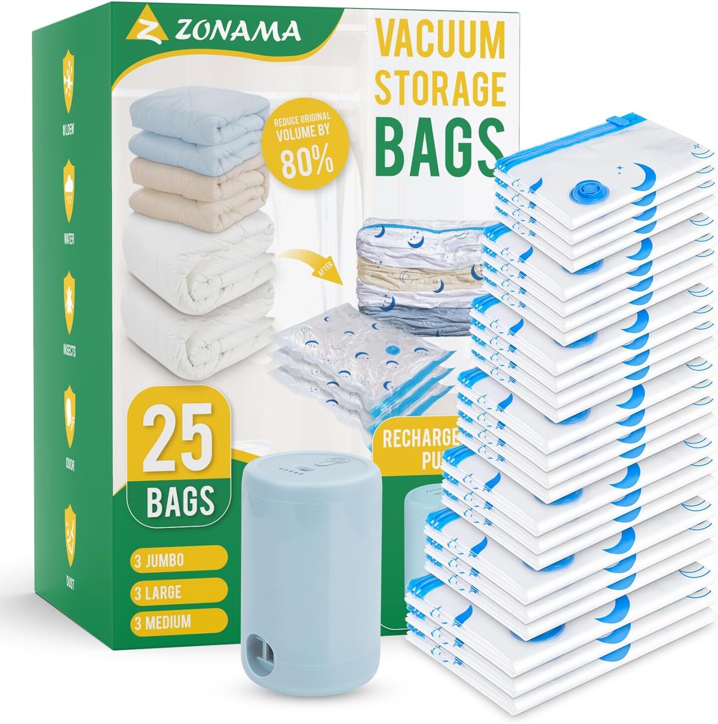 Vacuum Storage Bags for Travel,25 Pack Vacuum Sealed Bags