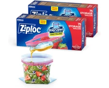 Gallon Food Storage Bags, Stay Open Design with Stand-Up Bottom, 75 Count , 2 Pk
