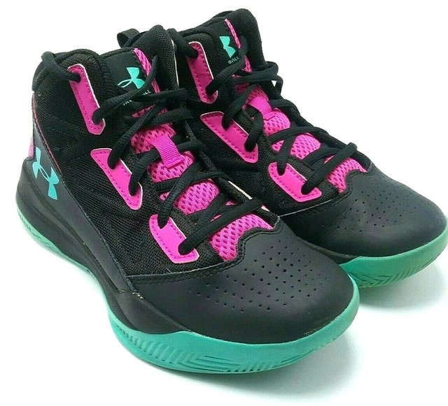 Under Armour Youth Size 5 BGS Jet Mid Basketball Shoes Black Purple