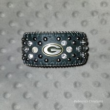 Green Bay Packers NFL 100 Leather Cuff Bracelet GREEN Studded Rhinestone Beaded