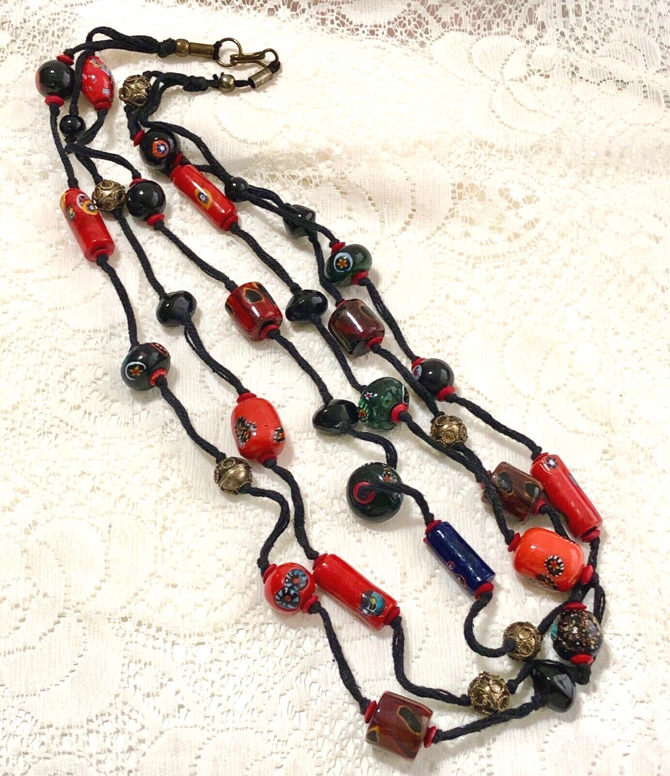Beautiful 3Strand Antique Glass Bead 29" Ne… Gem