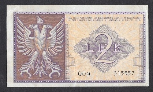 REGNO D'ITALIA E ALBANIA VITTORIO EMANUELE III - BANCONOTA 2 LEK 1941 - Foto 2 di 2