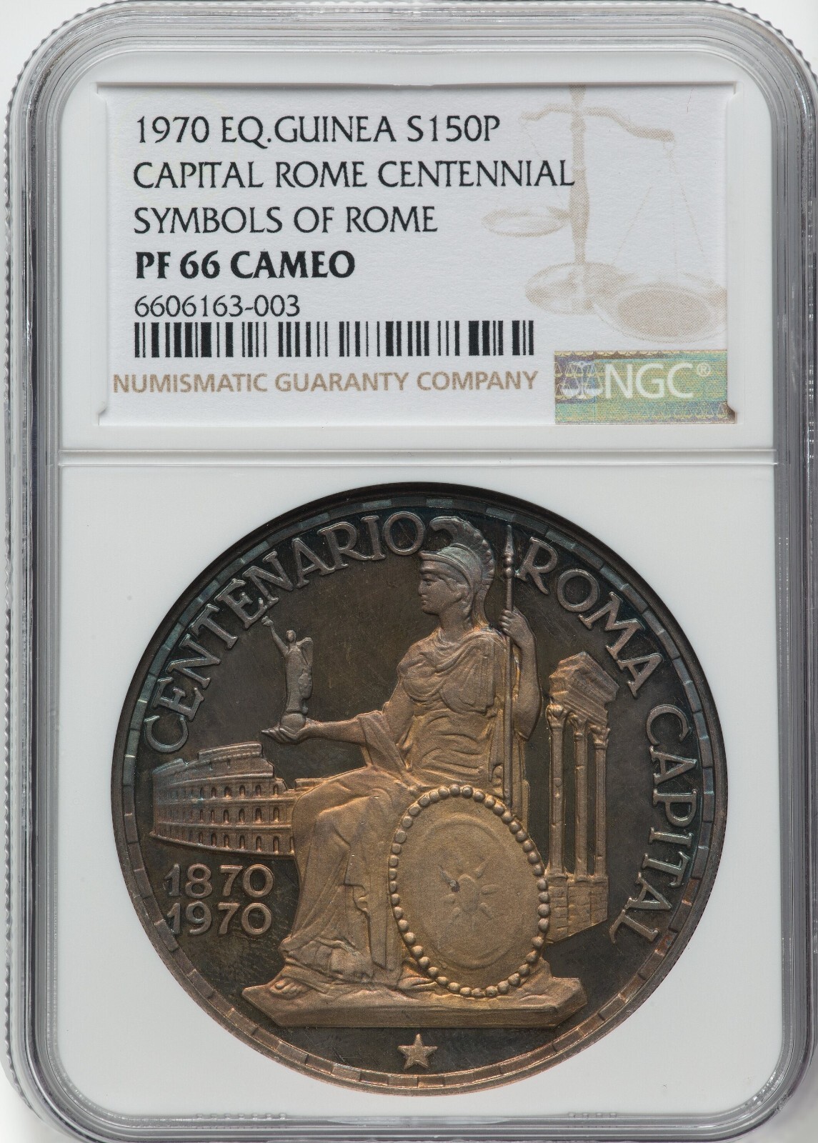 Rome Rere 1970 EQ. Guinea Silver 150P NGC PF66 Cameo Symbols of Rome Capital Rome ...