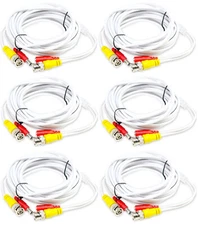 6 Pcs 25 FT Power + Video Premade Siamese White Cable for CCTV Security Camera