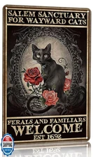 Crazysign Vintage Halloween Black Cat Sign Salem Sanctuary For Wayward Cats T