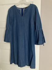 Ann Taylor Dress Dark Denim Dress size 2 balloon sleeve 100%cotton 