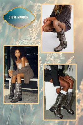 NEW! Steve Madden Brocks/Rocky Moto Boot Buckles Distressed Black Women Sz 8.5