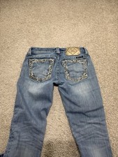 Miss Me Jeans Size 26 X 25 Signature Skinny Embroidered Thick Stitch Denim