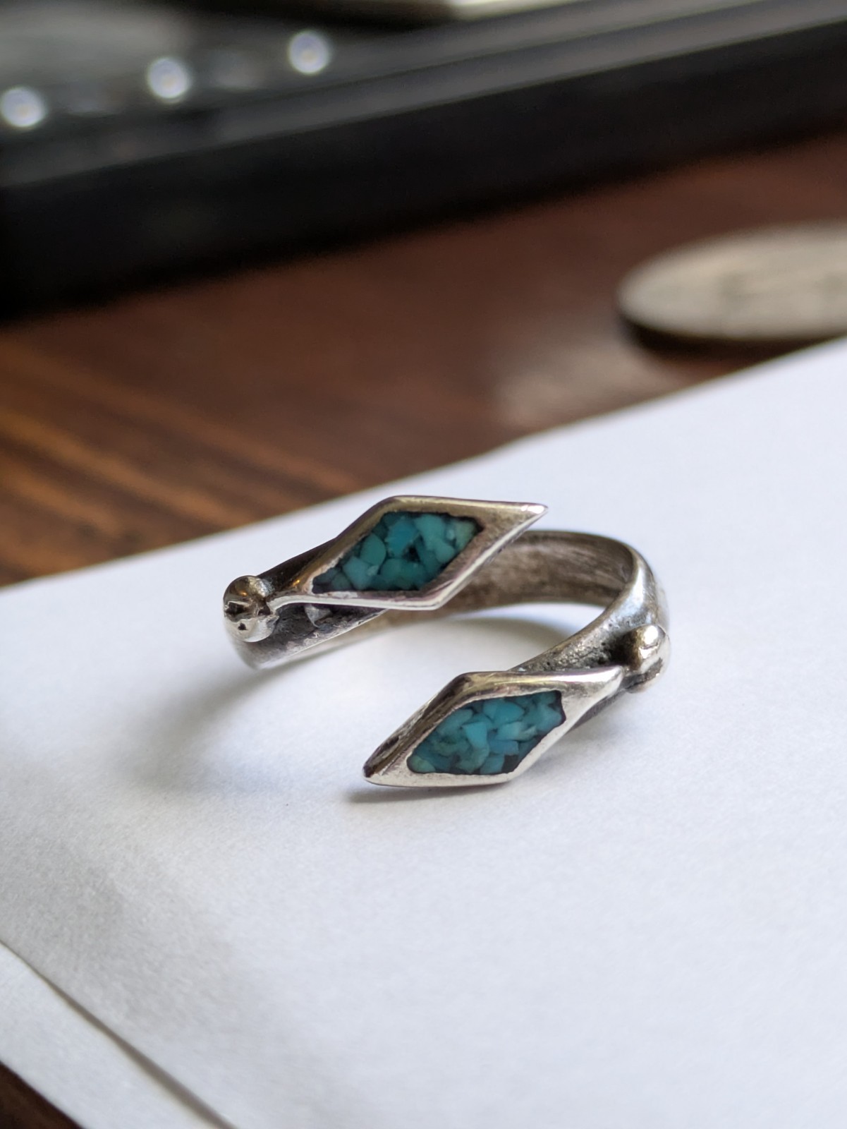 Vintage Solid Sterling Silver Crushed Turquoise I… - image 2