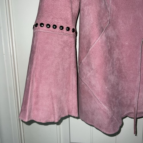 Chi By Falchi Damen Wildleder Nieten Boho Leder Western Hippie PINK Jacke XS - Bild 4 von 20