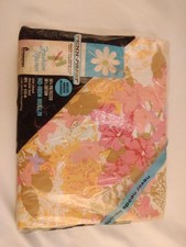 NOS Vtg Penneys  Pink Flowers Flower Power 50/50 Muslin Double Sheet
