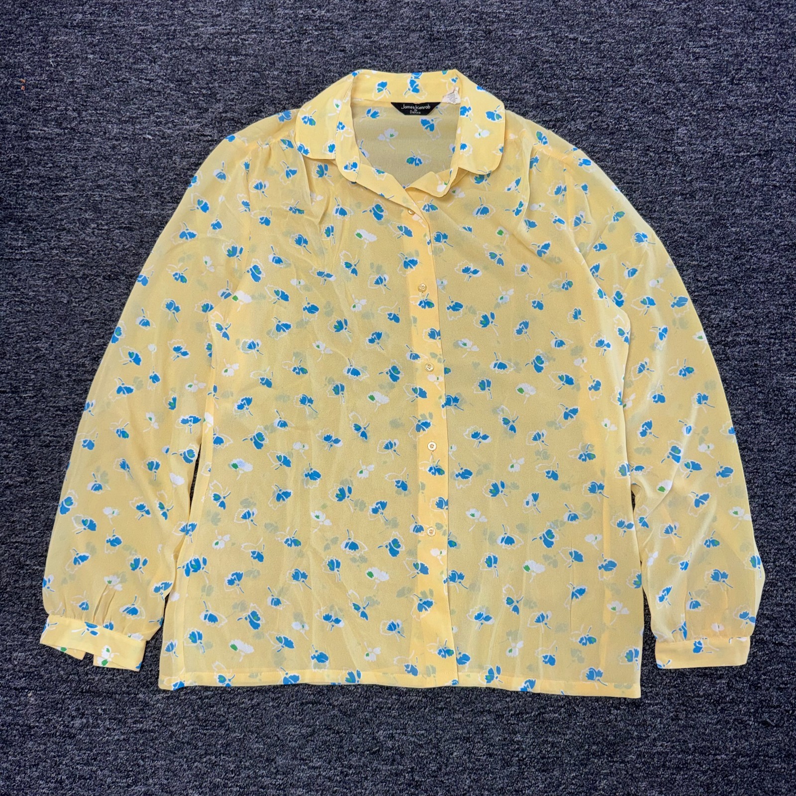 Vintage 90s James Kenrob by Dalton Floral Button Up Top - Womens Sz 12 Yellow