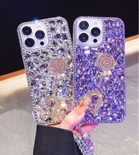 Girl Women Bling Rhinestone Diamond TPU Back Wrist Hand Case For iPhone/Samsung