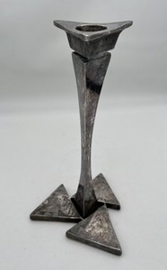 Brutalist Style Silver Plated 1970’s Taper Candle Stick Holder Tall Vintage