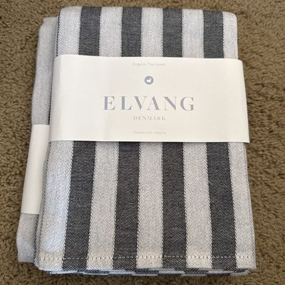 New Set Of 2 ELVANG Denmark Organic Cotton Kitchen Tea Towel 20x28  Black White