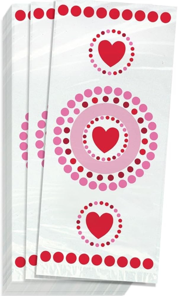 Pink & Red Heart Cellophane Treat Bags – Clear Party Sweet Cookie Favour Bags 20
