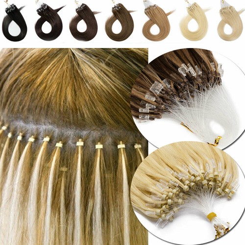 100s Remy Human Hair Extensions Ombre Loop Micro Ring Silicone Beads 16-26Inch - Picture 4 of 40