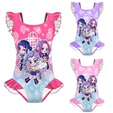 Cute Girls' K-Pop Inspired Ruffle Shoulder One-Piece Swimsuit with Swim Cap