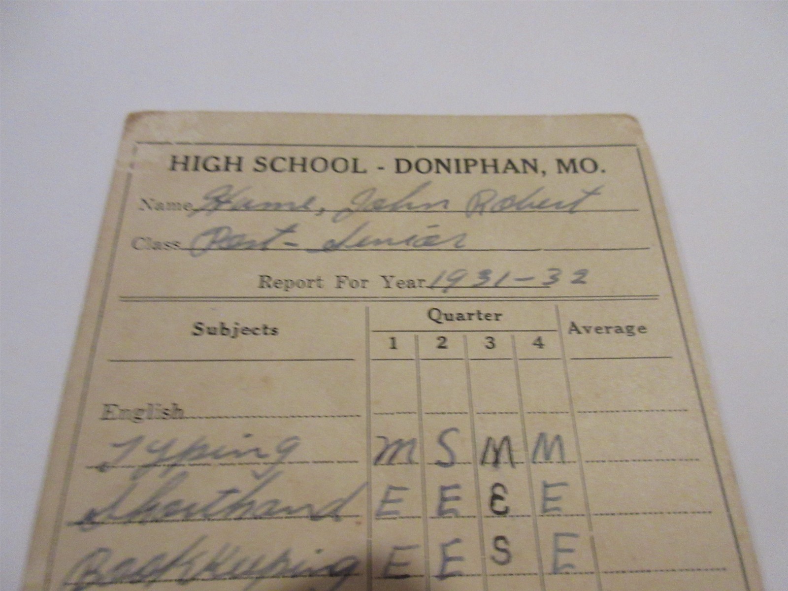 1931-1932 Doniphan MO high school report card 