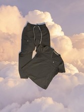 Fabletics Women's Scrub Set Size Medium Grey V-Neck Top And Elastic Tie Bottoms
