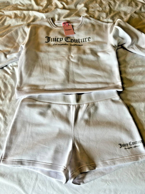 Juicy Couture Matching Shorts and Sweatshirt - White Women's Size Large NWT