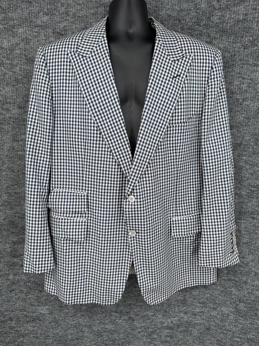 Tom Ford Blazer Mens 60L Blue Silk Mohair Linen Check Sport Coat Switzerland