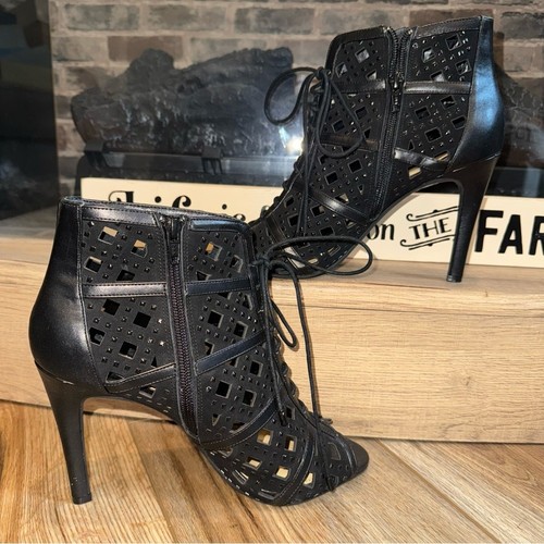 Gianni Bini schwarz Cutout Schnürung Peeptoe Stiletto High Heel Booties Größe 9M - Bild 3 von 7