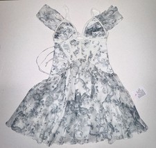 ASOS Floral Print Corset Chiffon Dress – Women’s Size US 2 (UK 6) Blue Gray